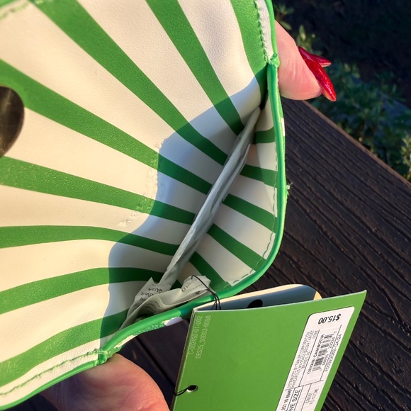 NWT Kate Spade Limited Edition Green and White Striped Envelope Card Case - Picture 3 of 5